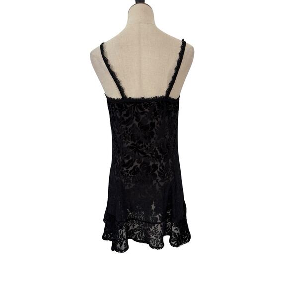Vtg 90s Intimates By Flora Black Burnout Velvet Babydoll Nightie Lace Keyhole M - Picture 4 of 6